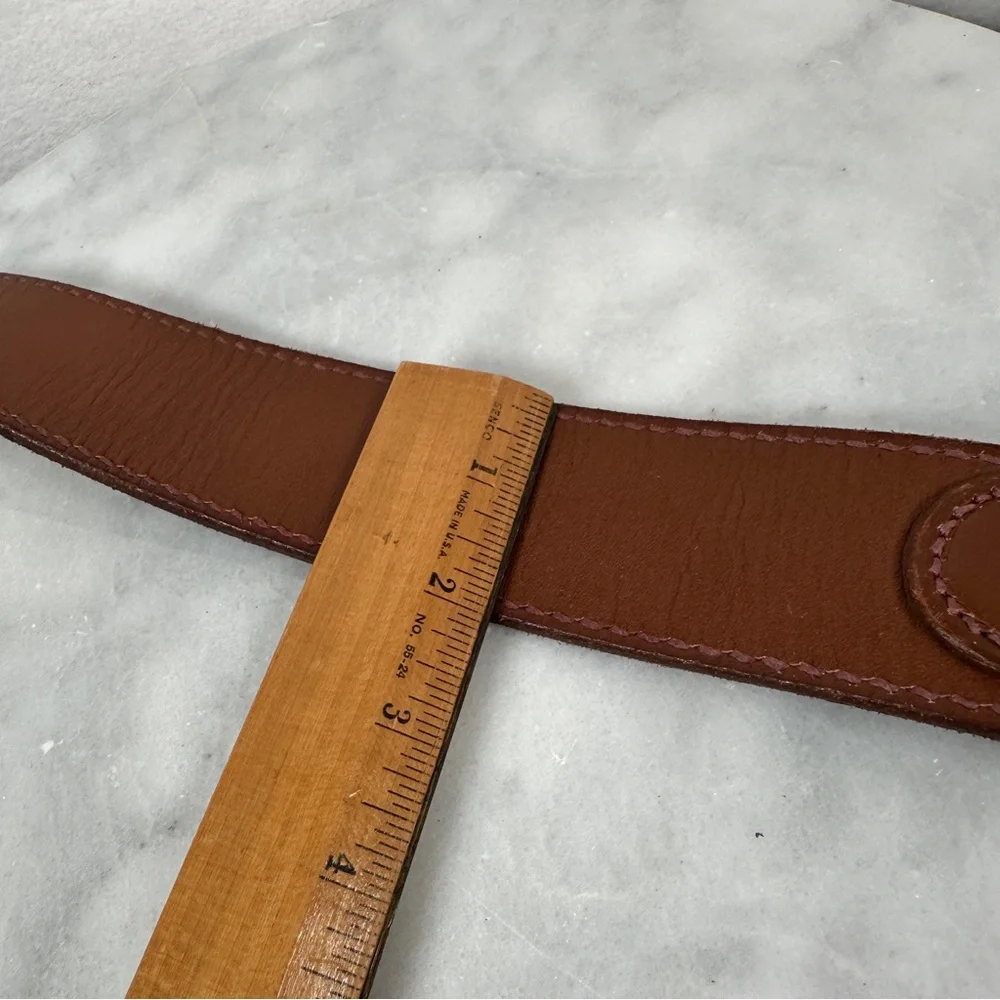 44 Brown dark Leather Belt gold buckle vintage brass ranger‎ western wide
